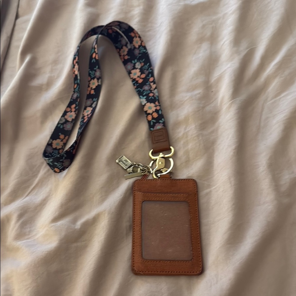 Floral Lanyard with Brown ID Holder